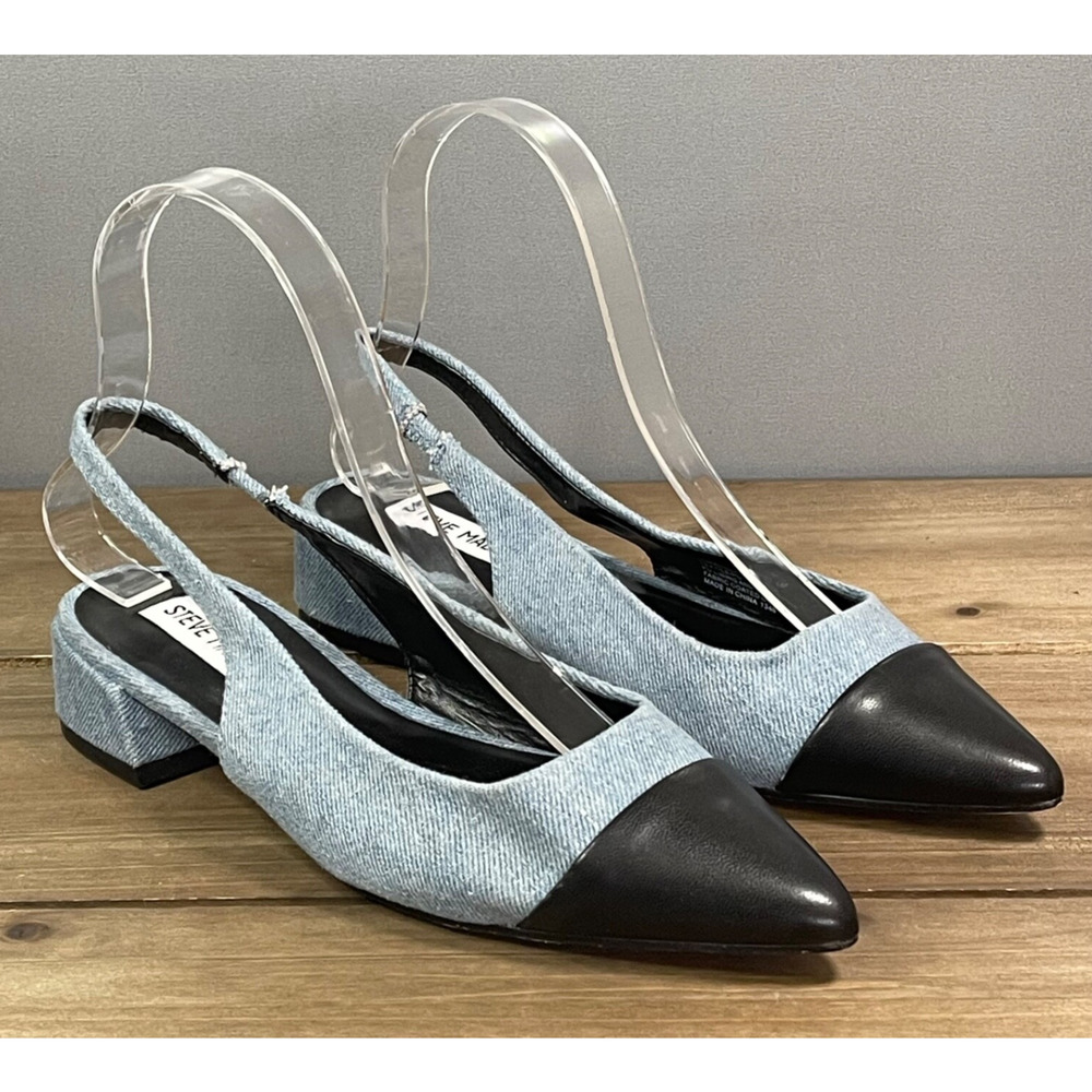Steve Madden Women's Carolyn Slingback Flats Size 6 Denim Blue Black Pointed Toe